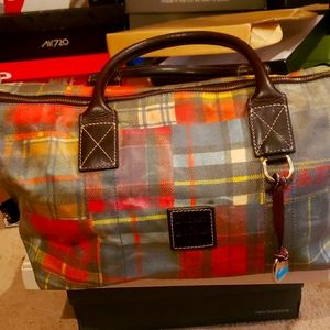 Dooney & Bourke Plaid Ladybug Duffle Multi Color Med Vinyl 15 X 9” X 11 …